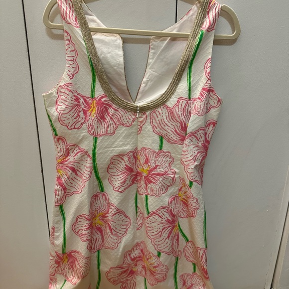Lilly Pulitzer Janice shift Dress Clover cup Gold soutache Hawaiian size 10 - Picture 6 of 9
